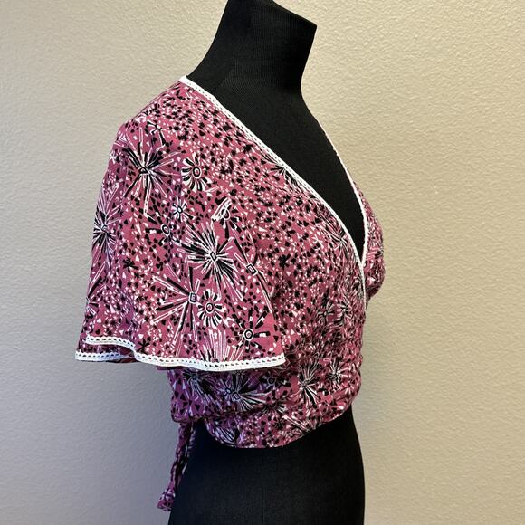 NWT Poupette St Barth XS Nola V-Neck Wrap Tie Blouse Flirty Boho Y2K Romantic - Picture 5 of 10